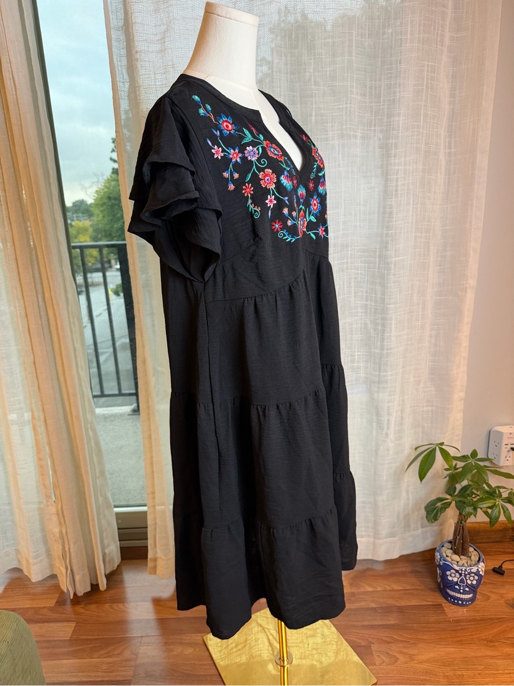 BloomChic Black Midi Dress with Multicolor Floral Embroidery - Picture 2 of 7